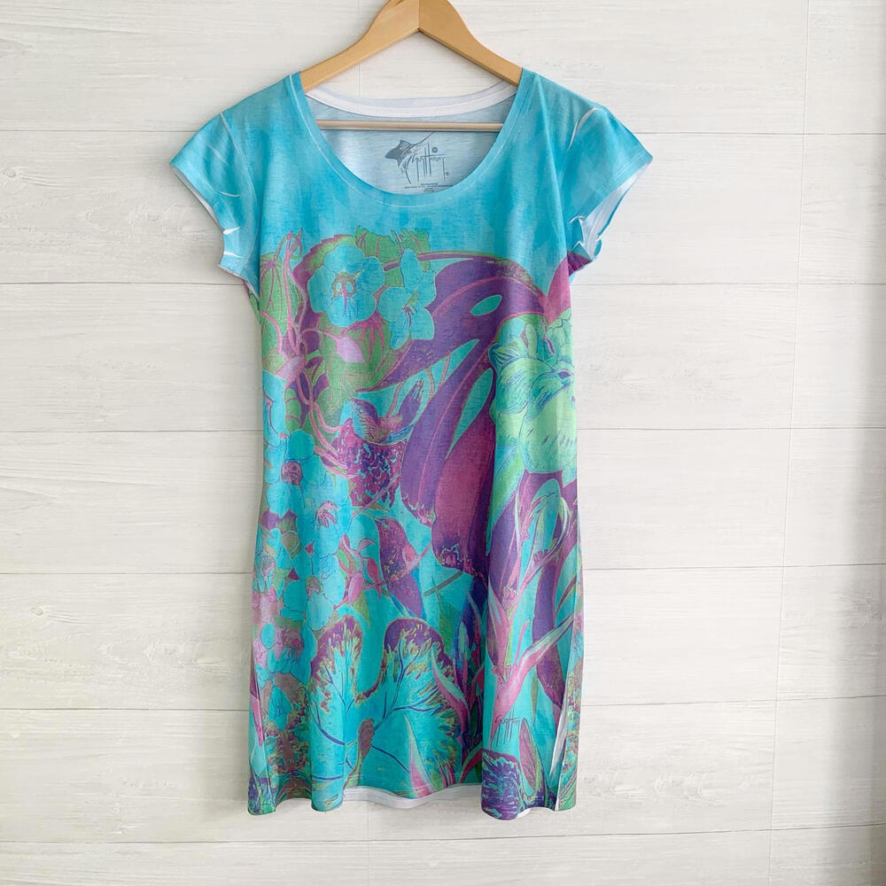 Tango Mango - Bright Citrus orange burnout out v-neck t-shirt tunic, S